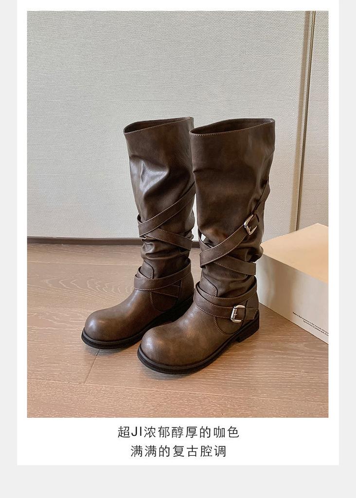 The Same Studiolee 3.5Cm Thick Heel Big Tube Circumference Old Belt Buckle Round Head Pile Knight Boots Women