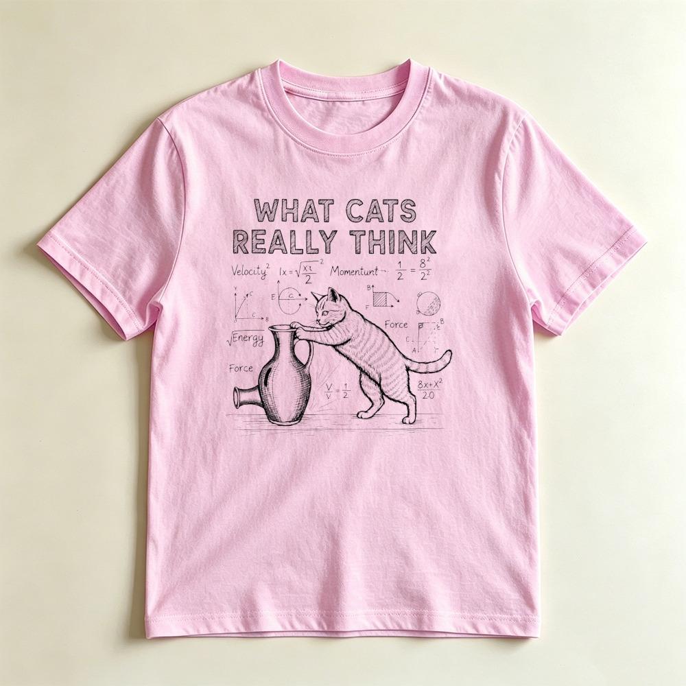 Vintage Chalkboard Cat Print T Funny What Cats Really Think Science Math Equation Graphic Tee Casual Unisex Street Short Sleeve