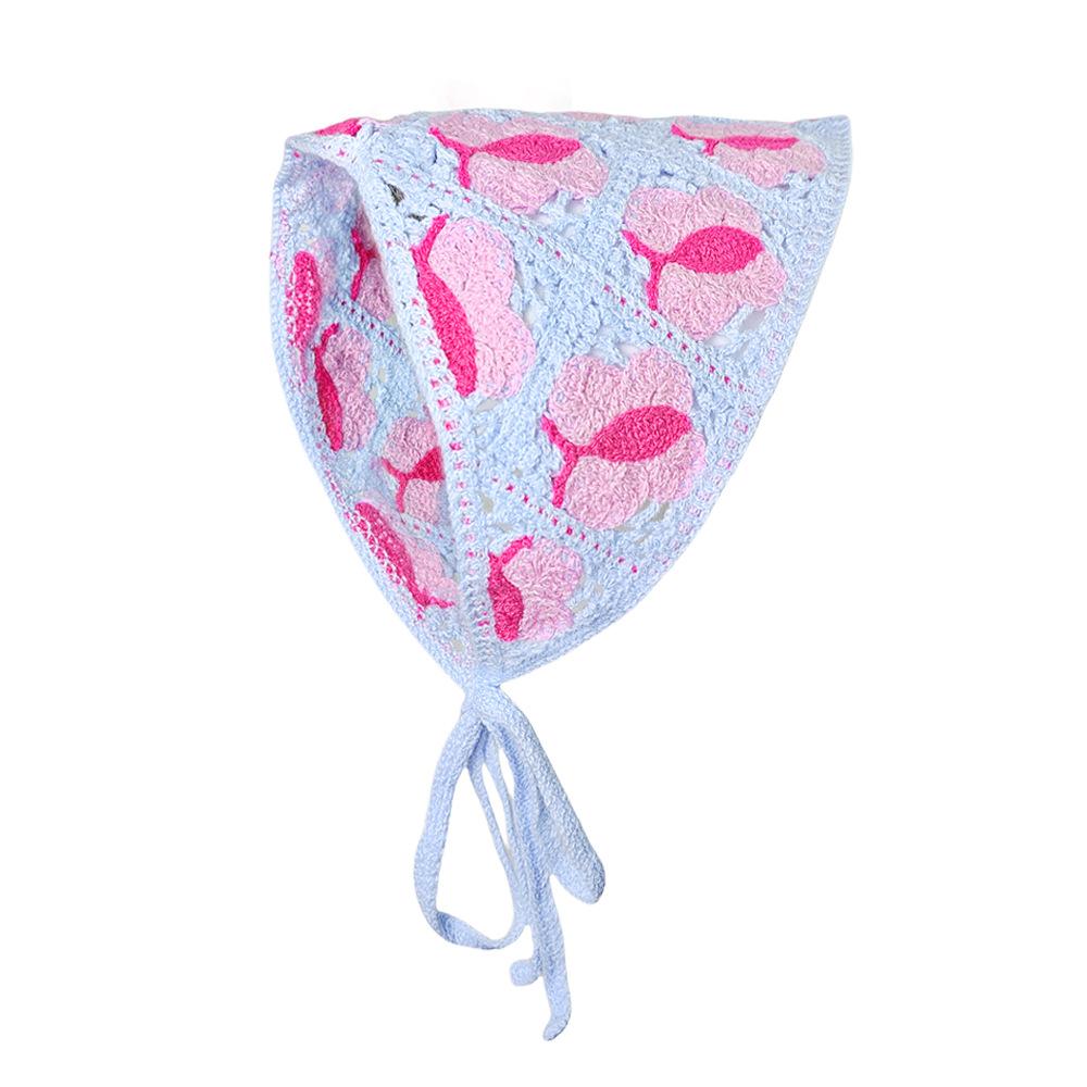 Fashion Knitted Headscarf Hat French Pastoral Style Triangle Headband Handmade Crochet Headband Towel Little Flower Headscarf
