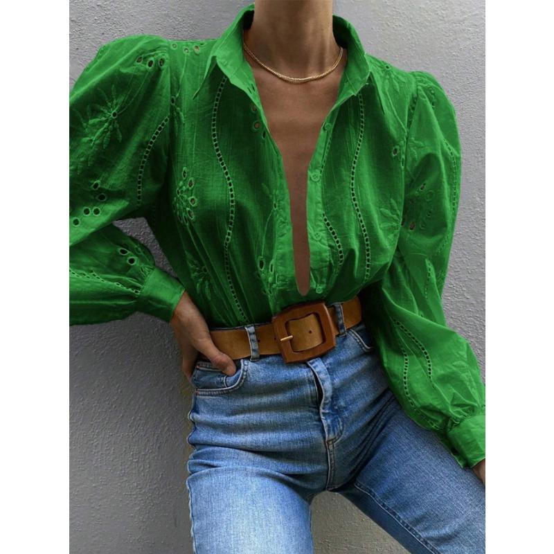 YYFS Women's Fashion Casual Solid Color Print  Spring Autumn Long Sleeve POLO Neck Blouses & Shirts