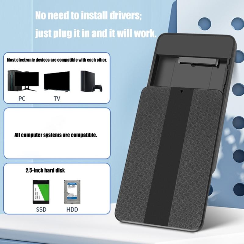 Portable 2.5inch SATAs Hard Drive Enclosure for SSDs HDDs No Screw Design ABS Construction