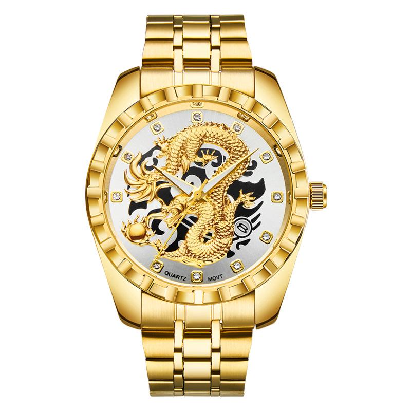 WLISTH Módní zlaté hodinky s drakem Pánské Luxusní Nerezová ocel Business Casual Křemenné Náramkové hodinky Datum Pánské Náramkové hodinky