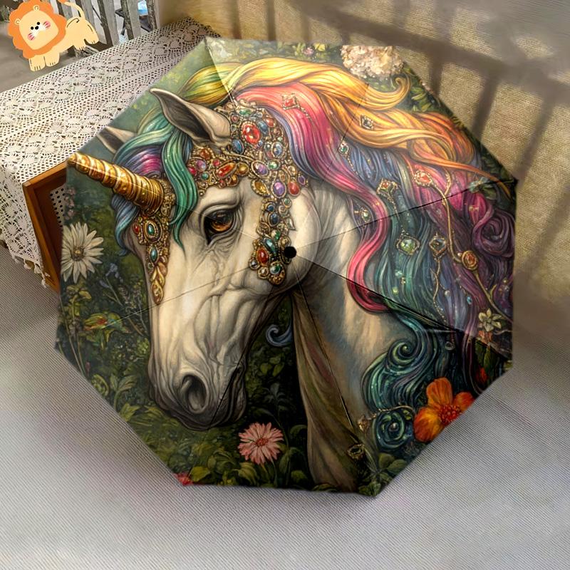 1 PC Automatic Folding Umbrella - Fantasy Unicorn Pattern, Portable & Foldable Design with 8 Ribs, Christmas Birthday Gifts