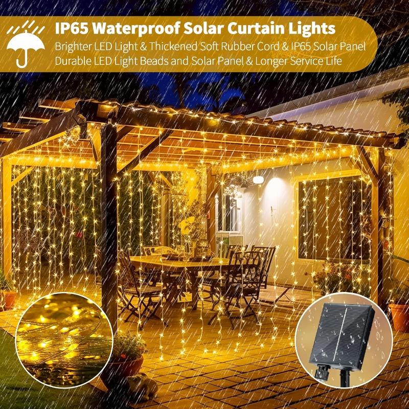 Outdoor Solar Curtain Light 3x3M 300Leds Holiday Decorations Garland 8 Modes Halloween Christmas Party Decor String Lights