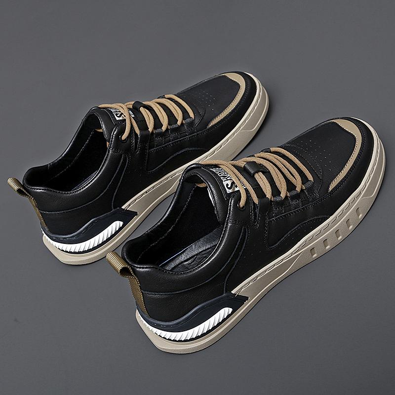 Men Genuine Leather Casual Shoes Lace Up Black Whote Leisure Sneakers Shoes Zapatos Mujer Men's Male Tennis Sneakers Shoes