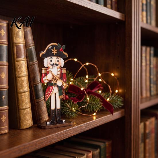 Durable Wooden Holiday Ornament Christmas Nutcracker Table Sign, Soldier Figure Standing Collectible Statue Decorative Desktop for Tiered Tray, Party