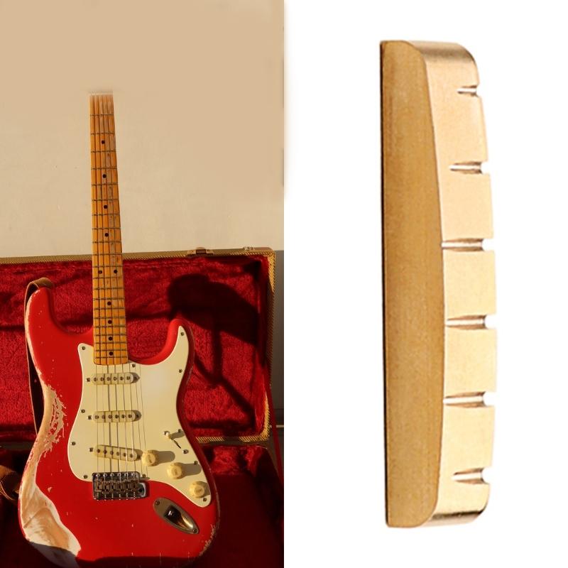 6 String Guitar Nut Saddle Premium Brass Pre-Slotted Top Nut Vintage Style Electric Guitar Accessories Flat Bottom