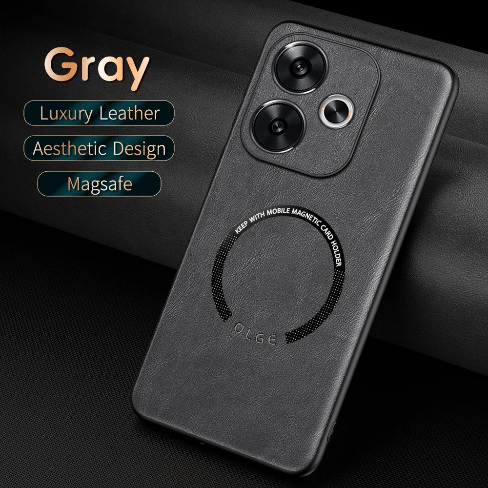 

Для POCO F6 F6 Pro Кожа с узором коровьей шкуры из ПУ с мелкими отверстиями Внешнее магнитное кольцо Мягкий край Противоударный Защита от отпечатков пальцев Чехол для телефона For POCO F6 Pro