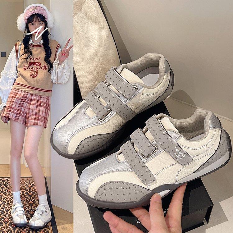 Masoism 2025 new Velcro casual shoes lightweight sports shoes versatile flat baseplate shoes women's autumn polka dot