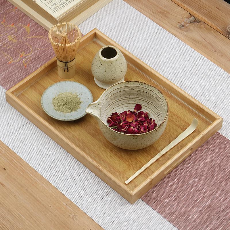 Japanese Ceramic Tea Ceremony Set: Matcha Bowl, Whisk Stand, Hyakuhon-Tate Whisk, and Scoop