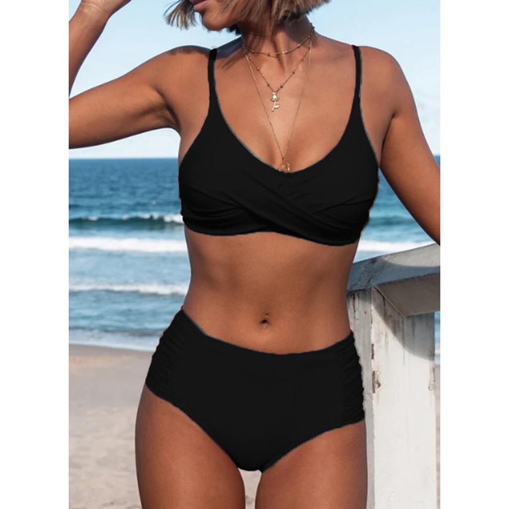Fashion Women Solid Color Sexy Split Swimsuit Casual Bikini Swimsuit Set