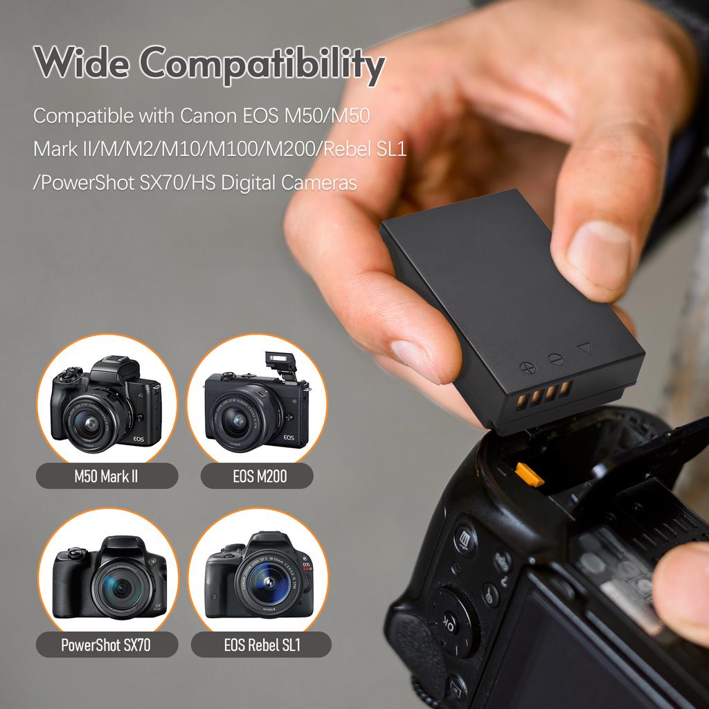 LP-E12 Battery Charger 3-Slot Charger with LED Indicators Micro USB & Type C Port + 3pcs LP-E12