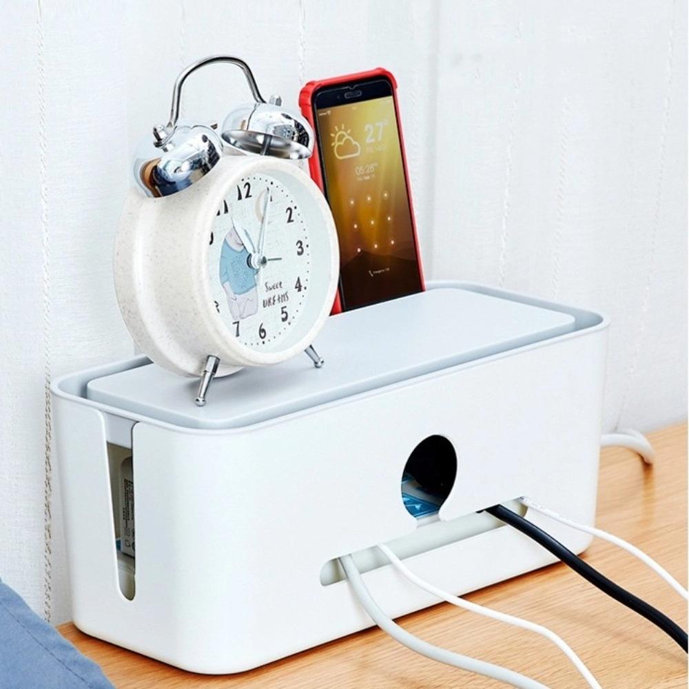 Multi-Purpose Cable Organizer Space Saving Hollow-out Cord Management Case with Lid Charger Plug Storage Box Home Office