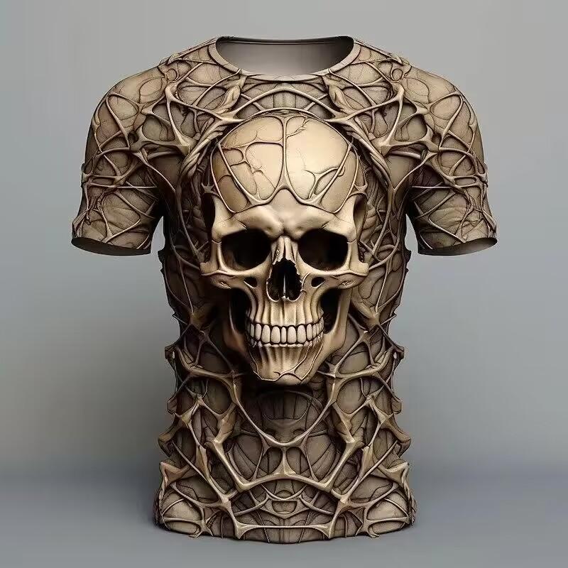Men's T-shirt Skull Head 3D Digital Print Men's Novelty Short Sleeve Crew Neck Tees Summer Halloween Party Outdoor Fitness Tops
