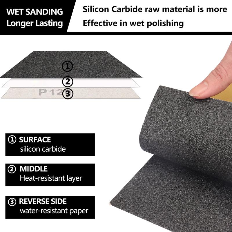 18 Sheets 9x11 Inch Sandpaper Assortment 120/180/240/320/400/600/800/1000/2000 Grits Wet Dry Polishing for Car Metals Walls Wood