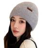Herbst Winter Leder Strickmütze Großer Kopf Verdickte Warme Strickmütze Koreanische Ausgabe Ins Stil Einfarbig Studentenmütze
