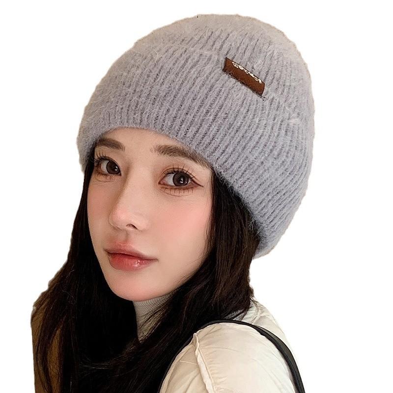 Toamnă Iarnă Pălărie tricotată din piele Cap mare Pălărie tricotată caldă îngroșată Ediția coreeană Pălărie de student de culoare solidă în stil Ins