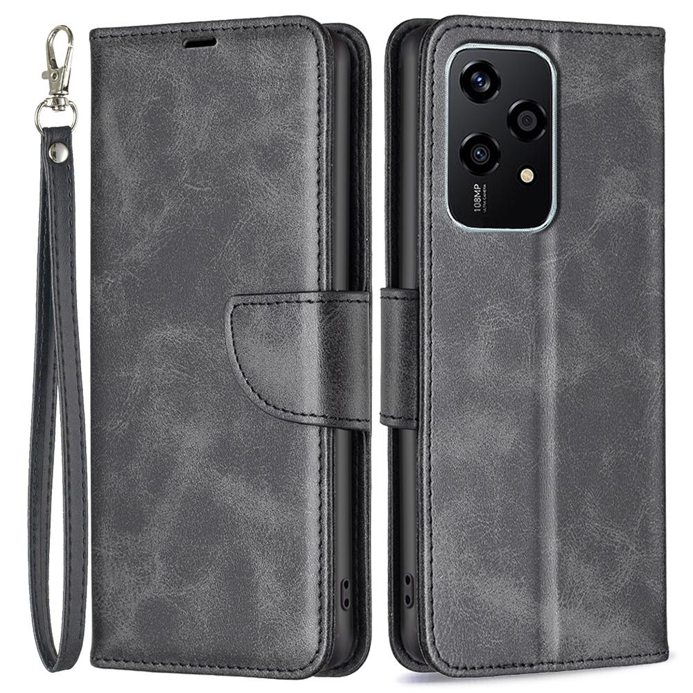

For Honor 200 Lite Case Folding Stand Leather Anti-Fall Mobile Phone Cover with Hand Strap Black
