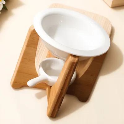 1Set Bamboo Essential Oil Burner Ceramic Tealight Wax Melt Warmer Decorative Aroma Diffuser Holder for Home Yoga Spa