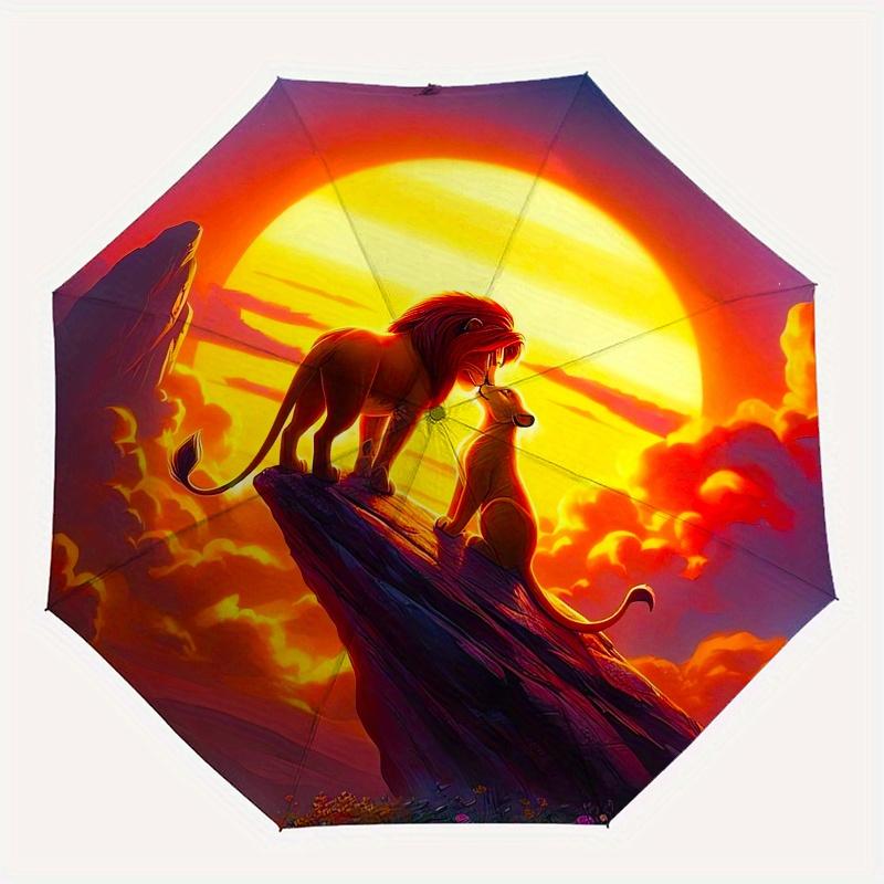 Lion King Sunset Automatic Folding Umbrella, 8 Ribs Portable Foldable Design, Best Choice for Business and Going Out, Birthday, Halloween, C