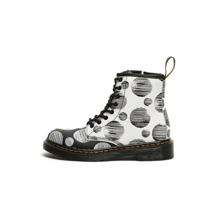 

Dr. Martens 1460 Junior Full Print Polka Dot Mid-Top Casual Zip Boots Waterproof Durable Childrens Leather Boots Kids Boots Black White 27071009 34