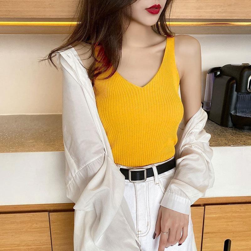 Camisole Undershirt Female Summer Short Section Within The Bottoming Shirt Slim Versatile Ice Silk Knitted Blouse