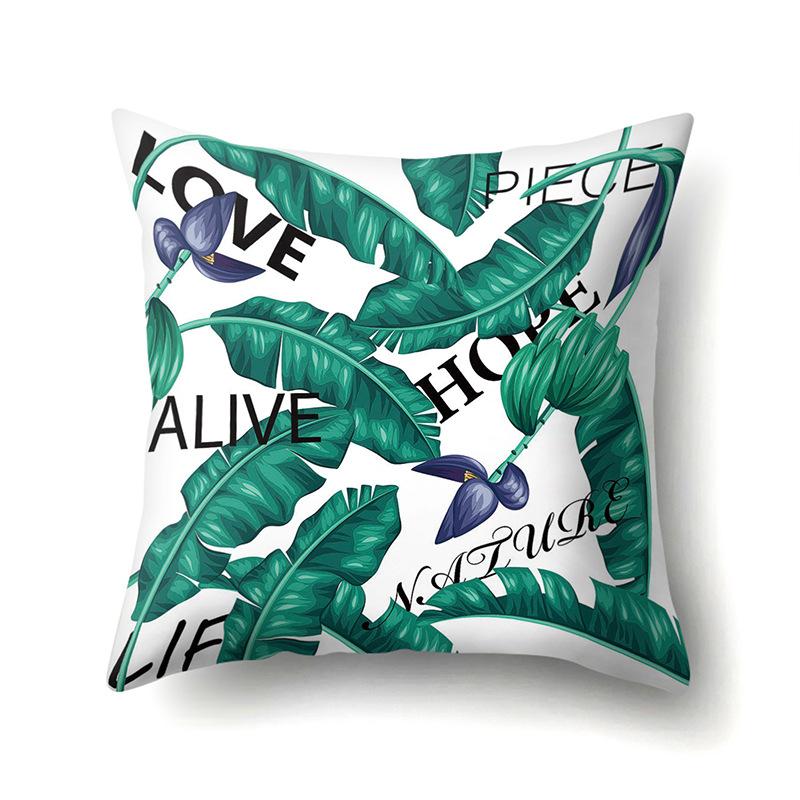 Polyester Pillow Case Nordic Ins Style Plant Flower Print Peach Leather Velvet Cushion Cover Car Waist Cushion Cover