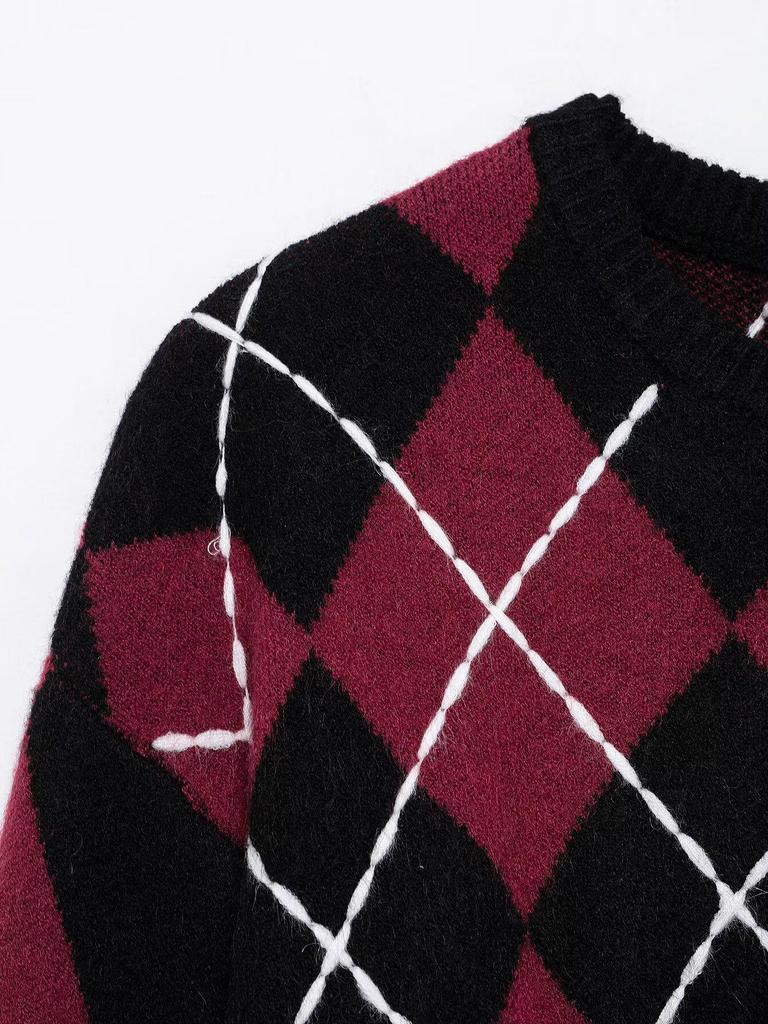 2025 Spring Women's European & American Style Diamond Pattern Knitted Sweater