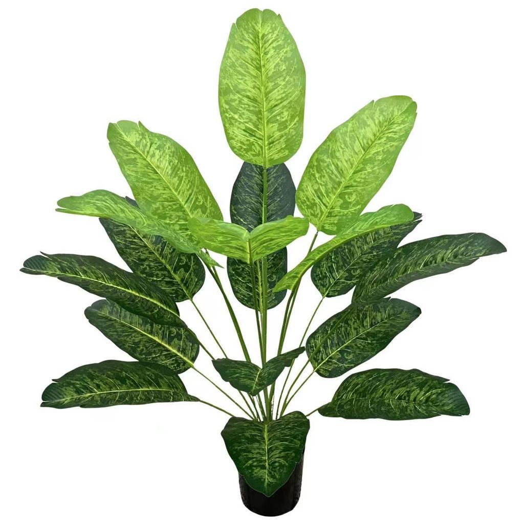 Artificial Bird of Paradise & Banana Leaf Bouquet - 18-Head Green Potted Plant for Garden Décor