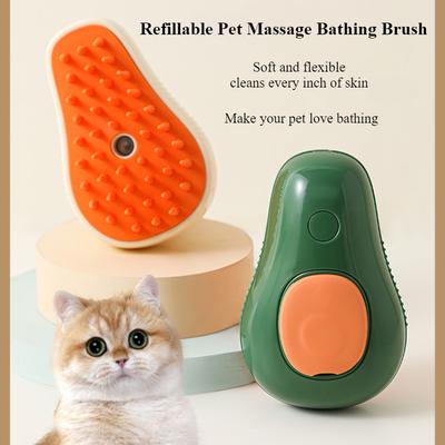 Cepillo de vapor 3 en 1 para gatos, pulverizador eléctrico de Agua pulverizada, peine para mascotas, depilación de silicona suave, cepillo de pelo para baño de gatos, suministros de aseo