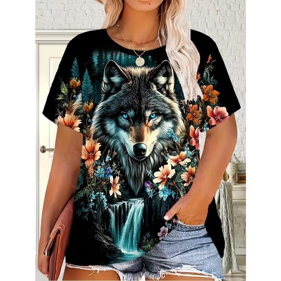 XL-7XL Plus Size Women's Men Casual 3D Print Loose V Neck Short Sleeved T-shirt Top