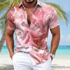 Men's color-blocked shirt, 3D digital print short-sleeved shirt, loose fit for summer, comfortable beach vacation casual shirt.