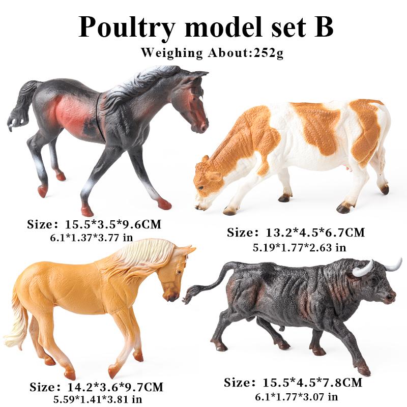Oenux 4pcs Farm Model Simulation Horse Cow Goat Donkey Sheep Pig Action Figures Poultry Animals Figurine Education Kids Toy Gift