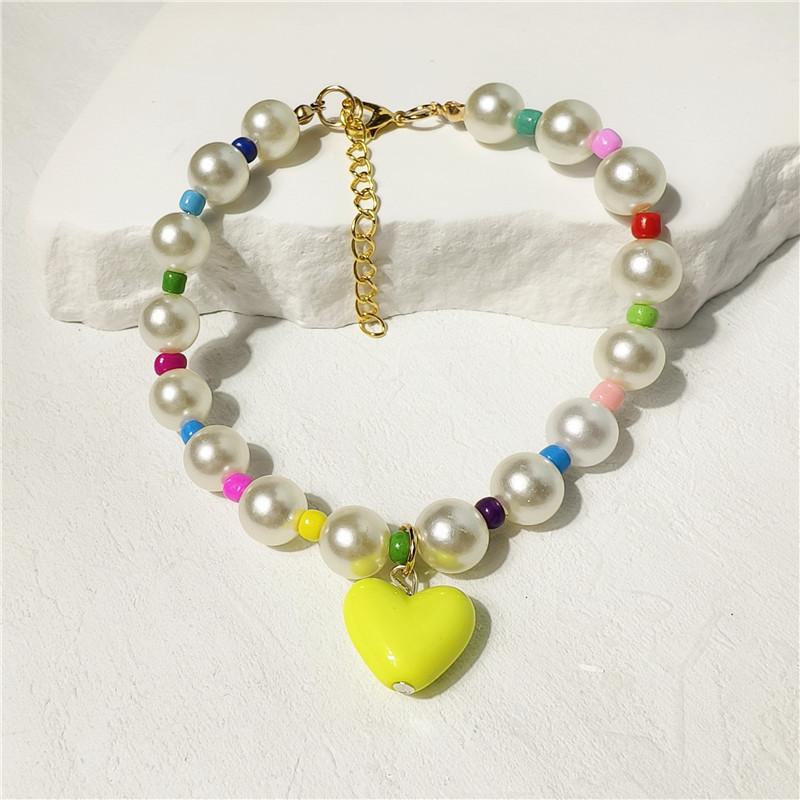 Summer Dopamine Love Pet Necklace Cat Colorful Pearl Collar Dog Cute Necklace Ornament