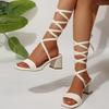 Heels Shoes for Women 2024 New Summer Open Toe High Heels Sandals Women Sexy Solid Color Lace Up Beach Women Sandals