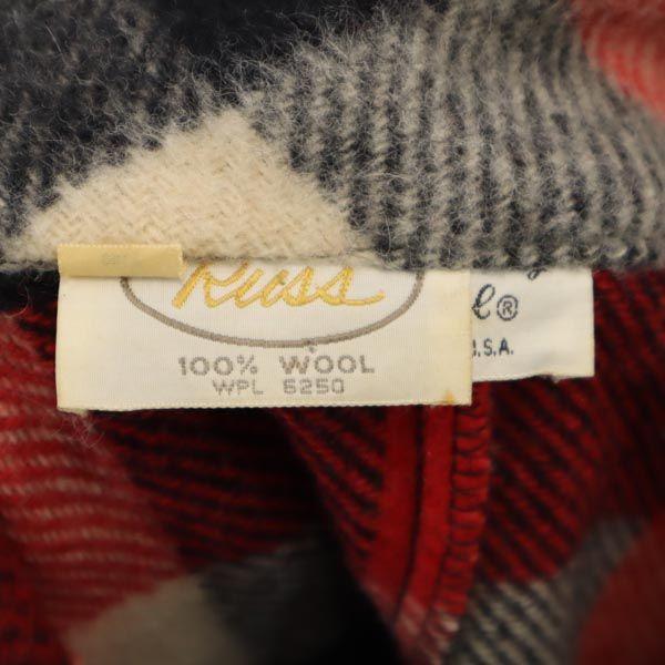 RUSS 70s Vintage Made in USA Check Pattern Wool jacket M Navy Women Used