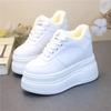 12CM Genuine Leather Platform Wedge Casual Chunky Sneakers Women Shoes Ankle Boots Spring Autumn Winter Plush Warm Shoes