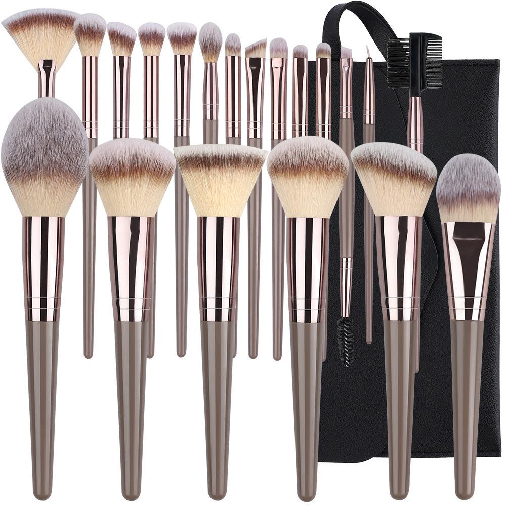 Best-Selling Champagne Gold Makeup Brush Set: 10 or 20-Piece Collection with Bag – Includes Foundation, Eyeshadow, Loose Powder, Gold-Plated Brushes