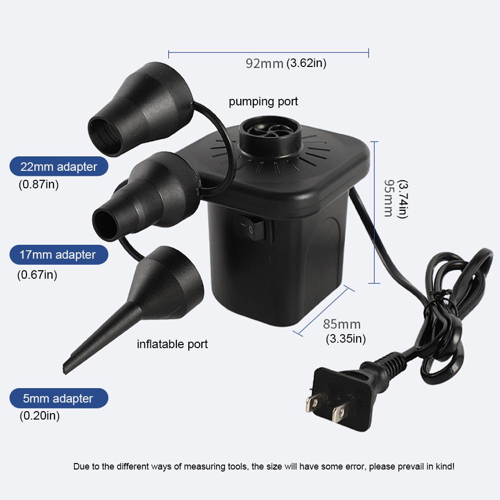 Electric Air Pump with 3 Nozzles Portable Air Mattress Pump Inflator/Deflator Pumps for Inflatables Swimming Ring