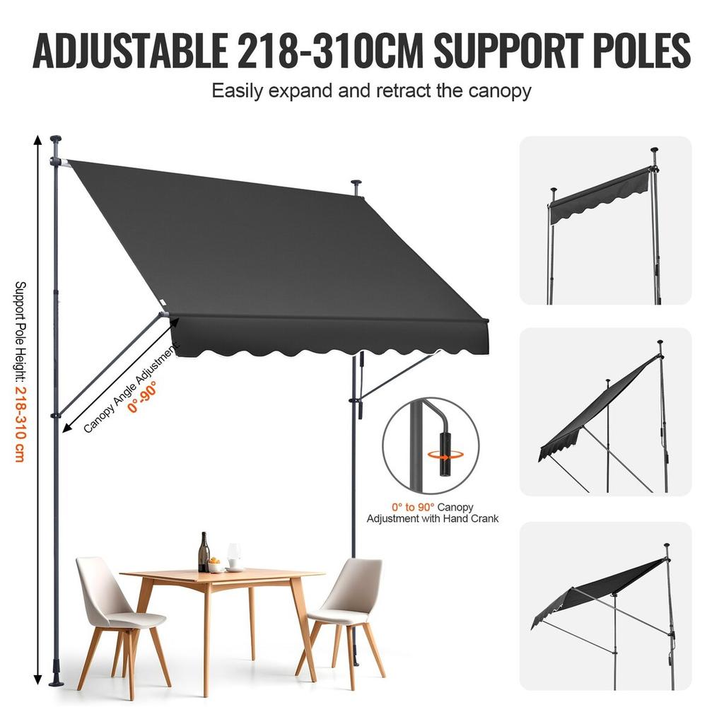 98x47" Patio Awning Retractable Patio Canopy Sunsetter with Crank Handle