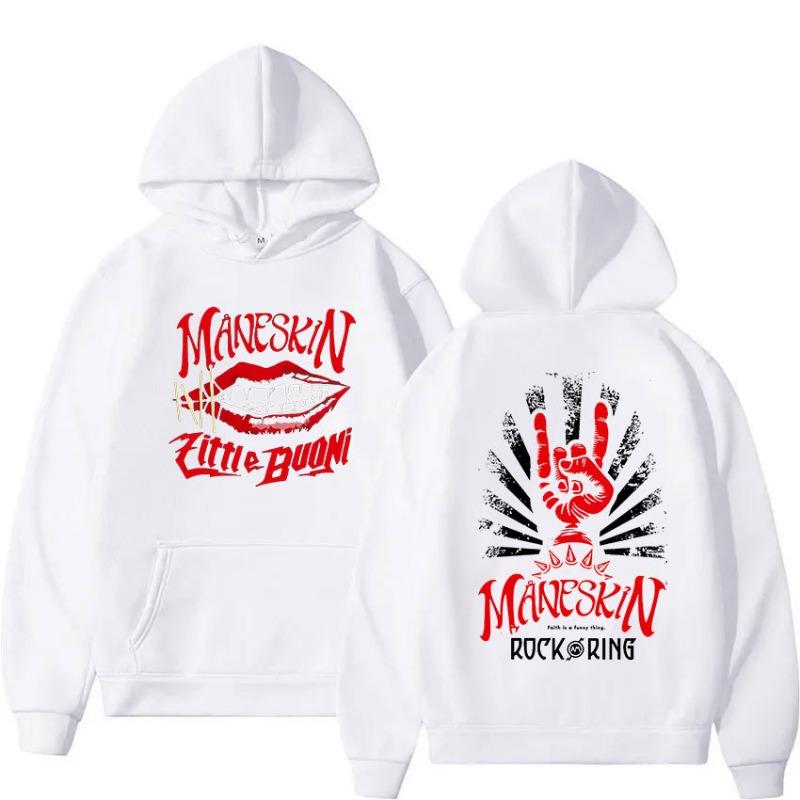 Italienische Rockband Maneskin Welttournee Hoodie Herren Hüftdruck Hoodies Herren Fleece Sweatshirt Hip Hop Casual Hoodie Vintage Pullover