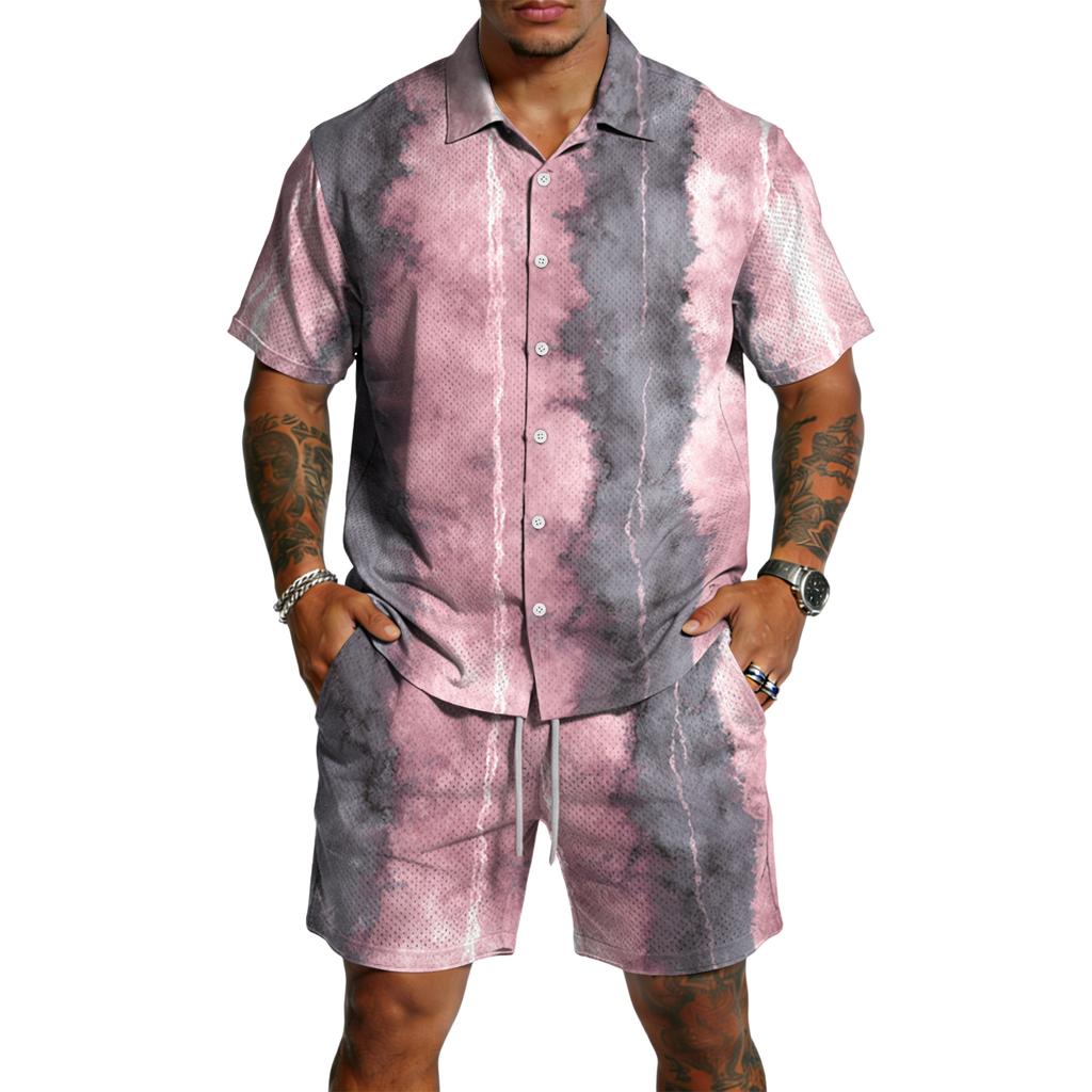 Herren Casual Leichtes Atmungsaktives Kurzarmhemd und Shorts Set