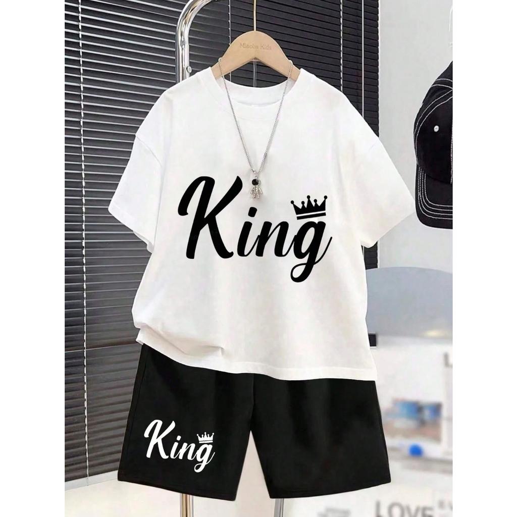 2026 summer new children's set short sleeve shorts letter printed round  light breathable
