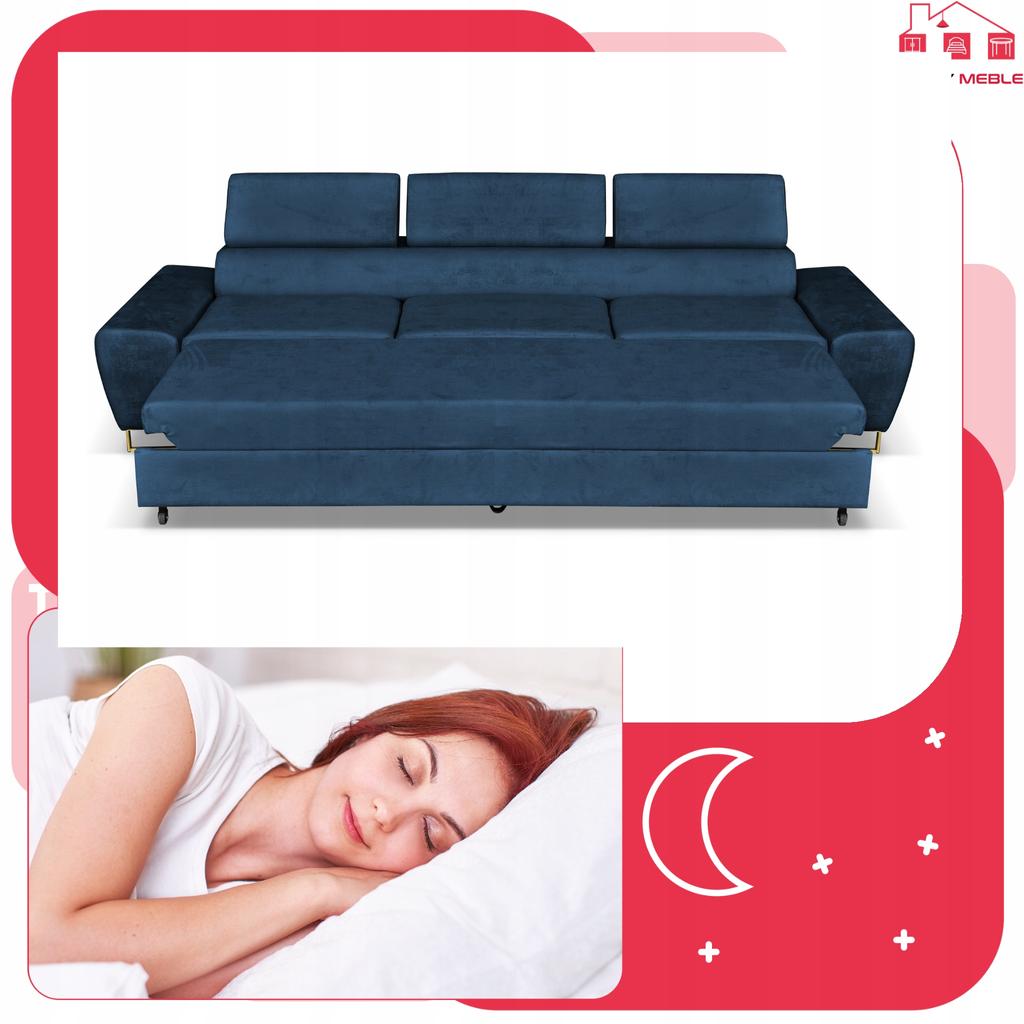 Sofa 3 Seater Sofa Bed with Sofa Bed. Bosso Family Sleeping Furniture Navy Blue Velvet