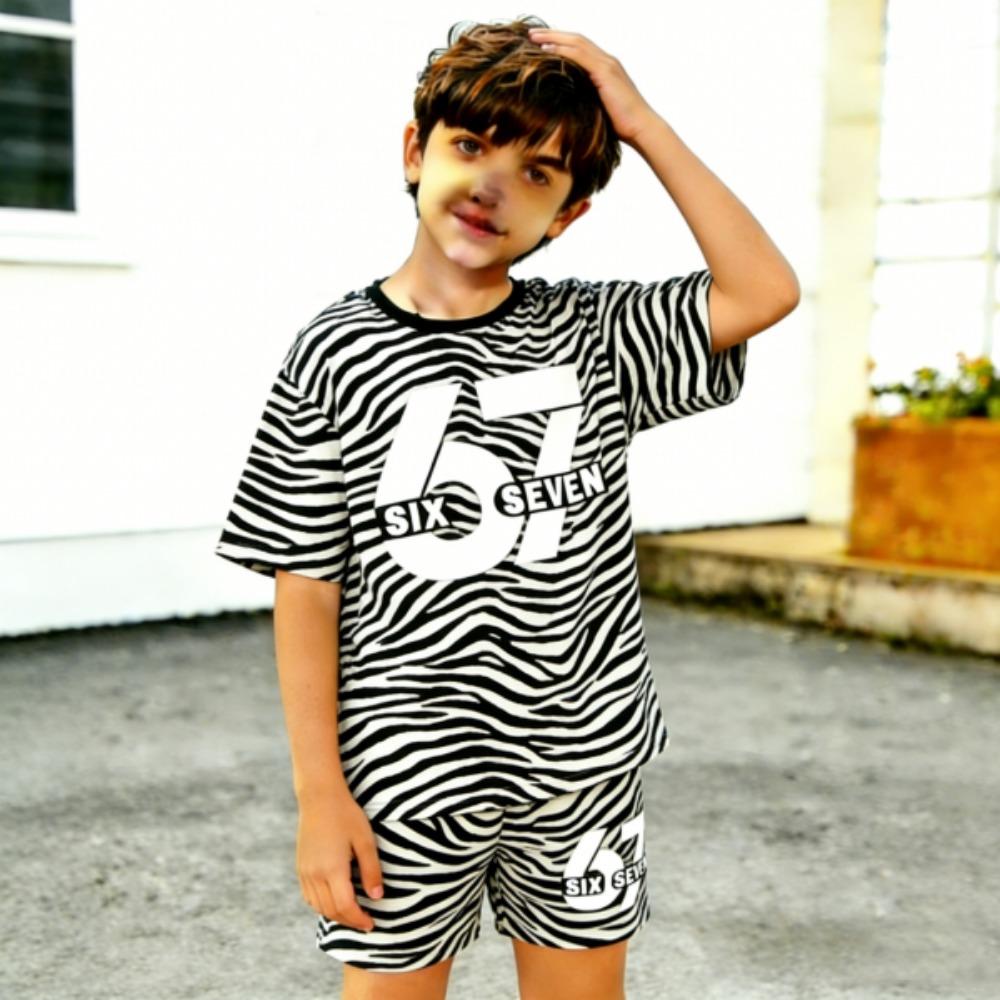 Zebra Stripes Leopard 67 Printed Men's T-shirt and Shorts 2 Piece Set Summer Casual Outfit for Men's and Women's Clothing Top