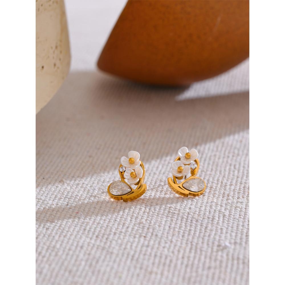 Yhpup Prachtige Roestvrij Staal Bloem Zirkonia Stud Oorbellen Anti-allergisch Chic Dagelijkse Sieraden