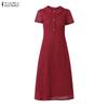 ZANZEA Women Casual Turn Down Collar Short Sleeve Patchwork Lace Dress