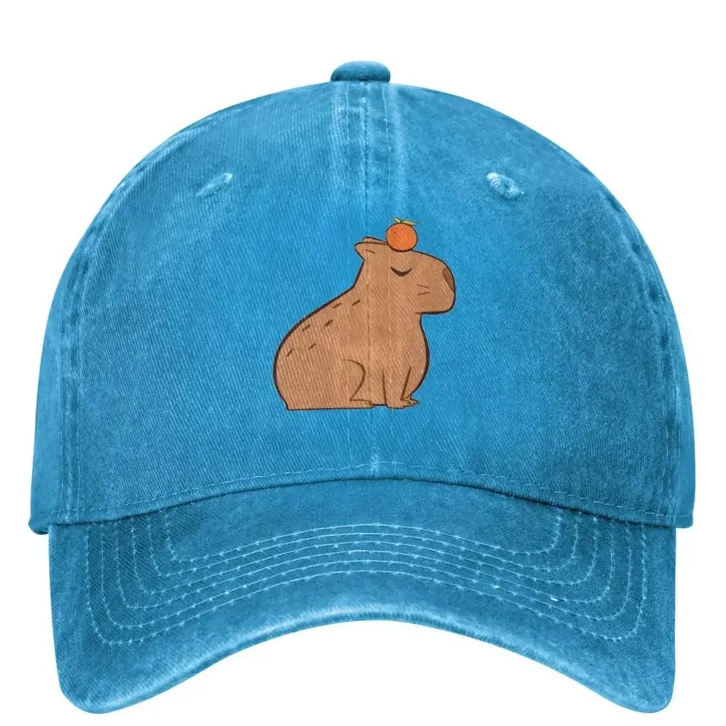 Bee And Capybara Washed Baseball Cap Bee Cappy Casual Trucker Hat Summer Couple Women Outdoor Sun Sunscreen Baseball Caps