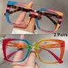 2 Pairs Oversized Square Glasses Women Fashion Patchwork Optical Frames Trendy Blue Light Blocking Multi-color Rim Eyeglasses