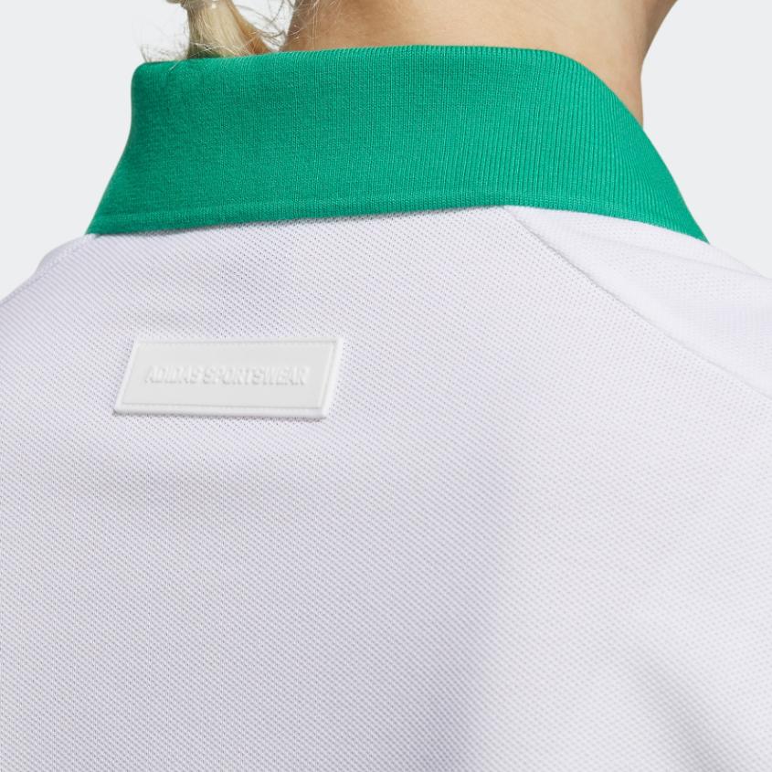 Adidas Verbiage Print Dual Button Ribbed Short Sleeve Polo Shirt Women Tops White IP3941